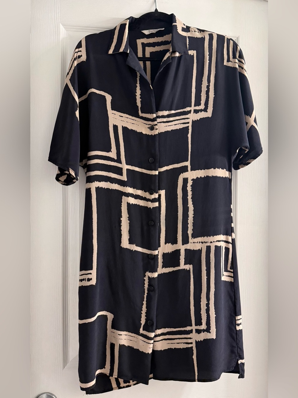 Tucker Silk Black Shirt Dress with Geometric Squares